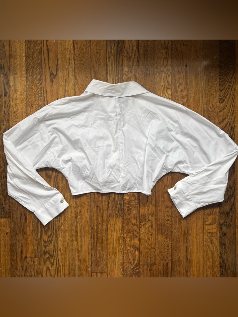 Zara White Cropped Button-Down Shirt w Rouching - Picture 5 of 8
